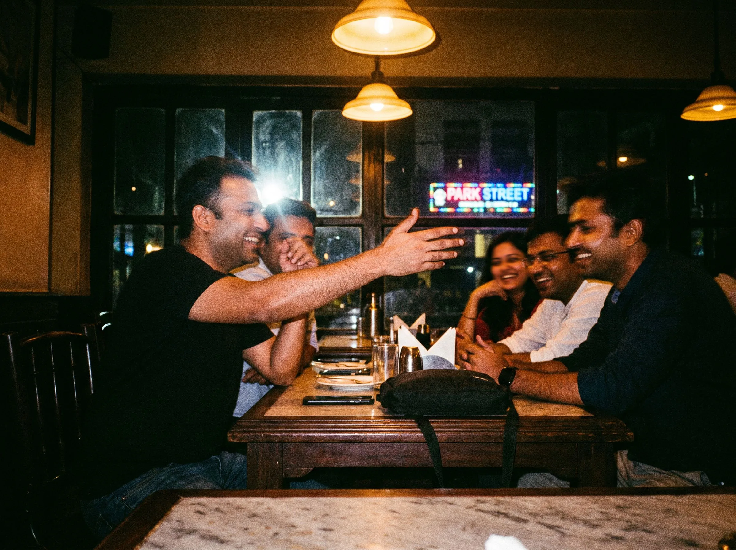 Motion-blurred crowd in a bar